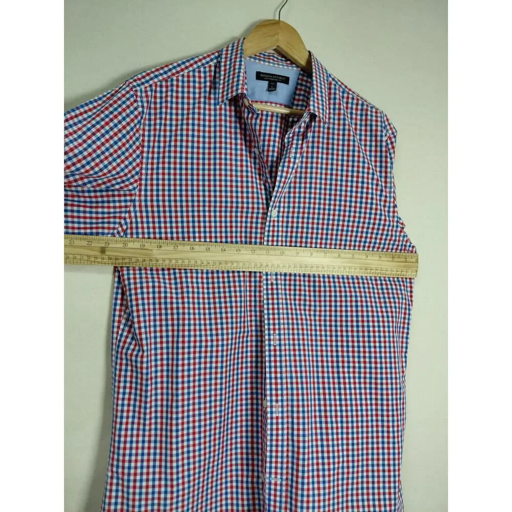 Banana Republic Soft Wash Slim Gingham Plaid Button-Up Shirt Men Size LT